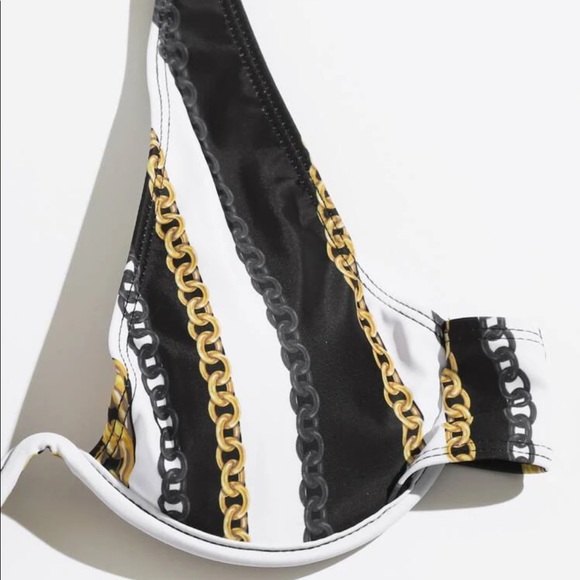 Gold Chain Print Black & White Striped Bikini Set - Picture 5 of 7